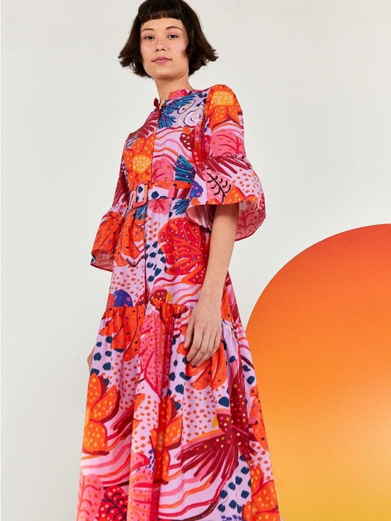 FARM Rio Dresses & Skirts - Farm Rio Size M Vibrant Pink & Orange Floral Midi Dress